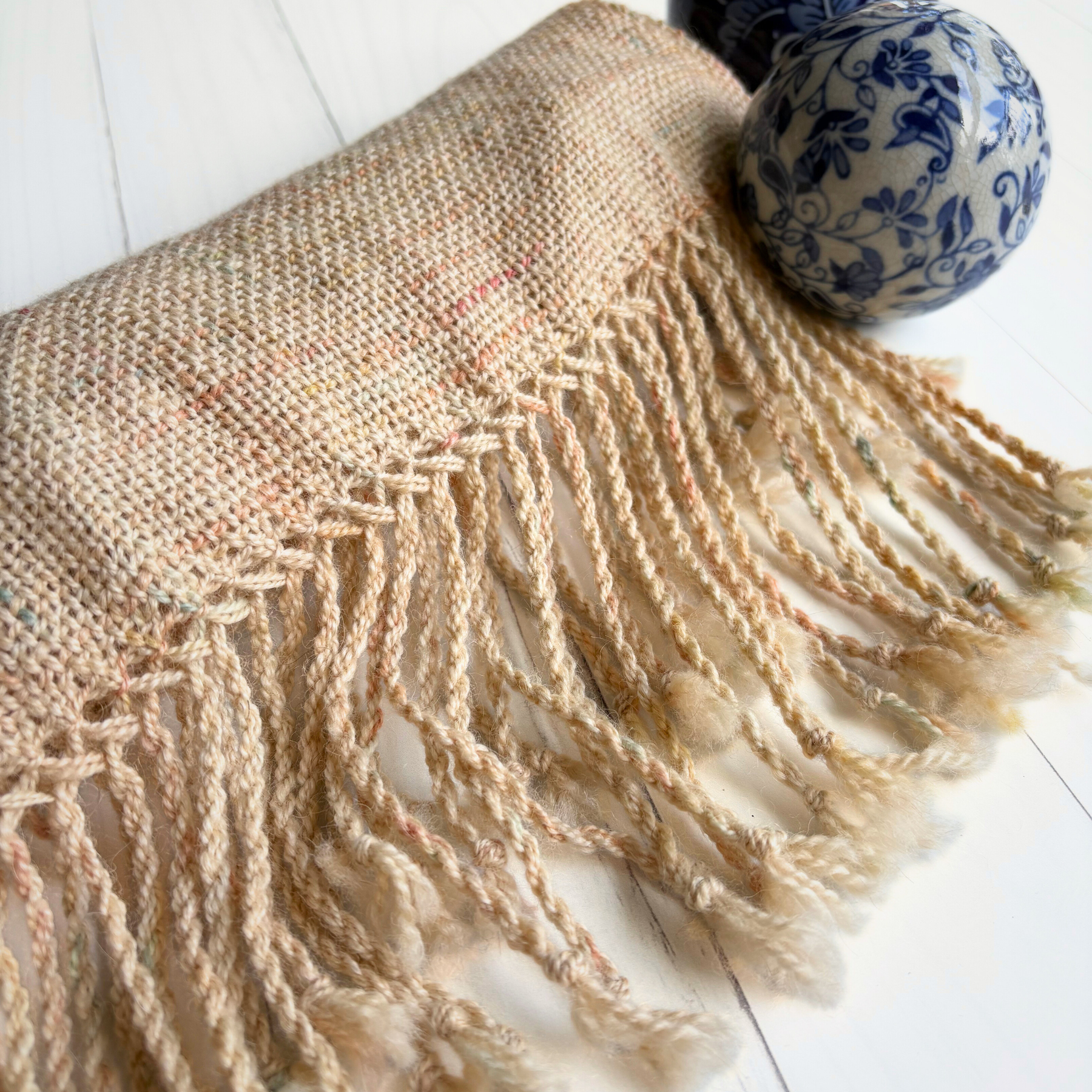 Handwoven scarf - alpaca - cream - Statement scarf