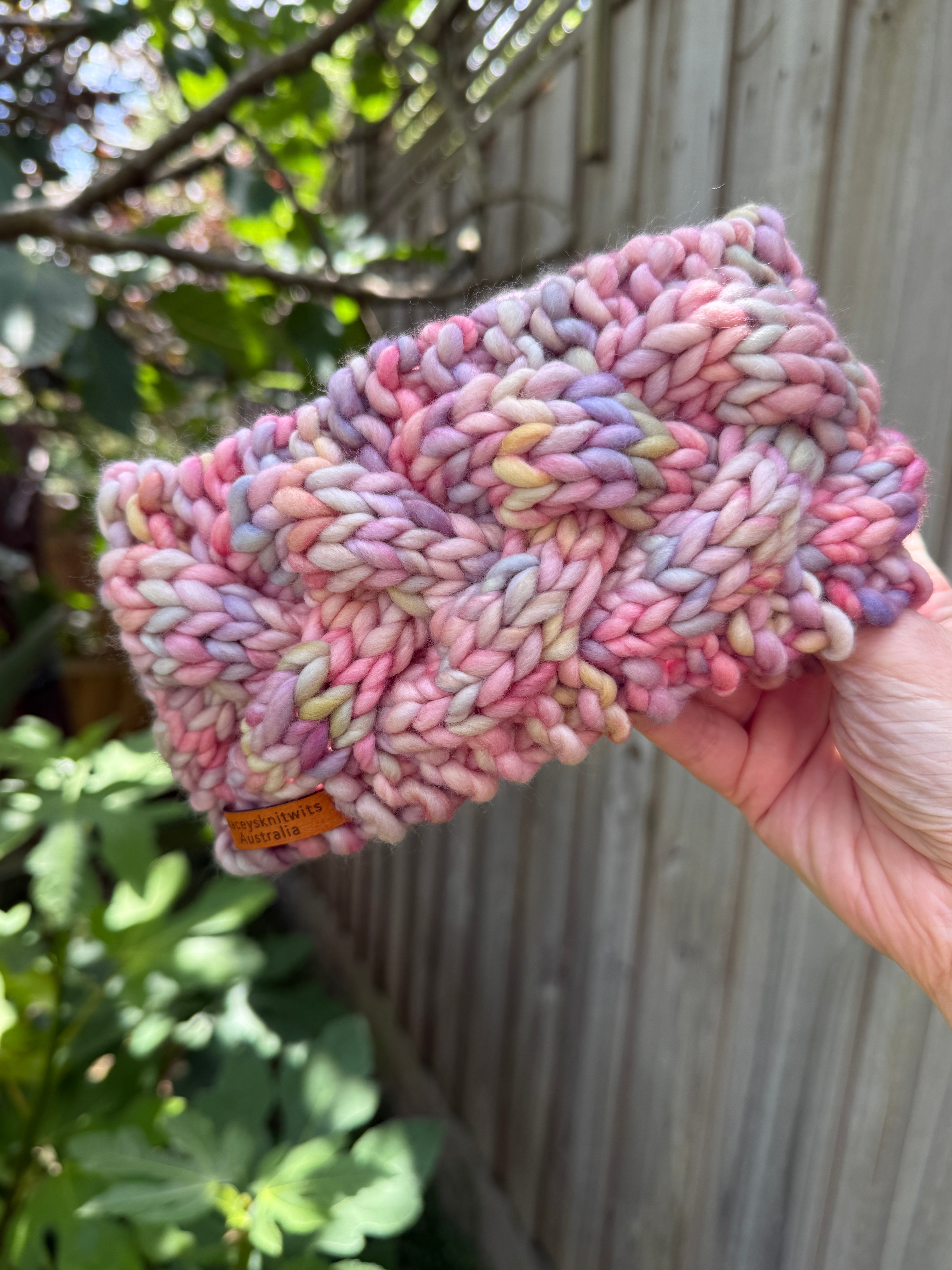 Hand Knitted Merino Cable Headband, Pink Rainbow Ladies Earwarmers