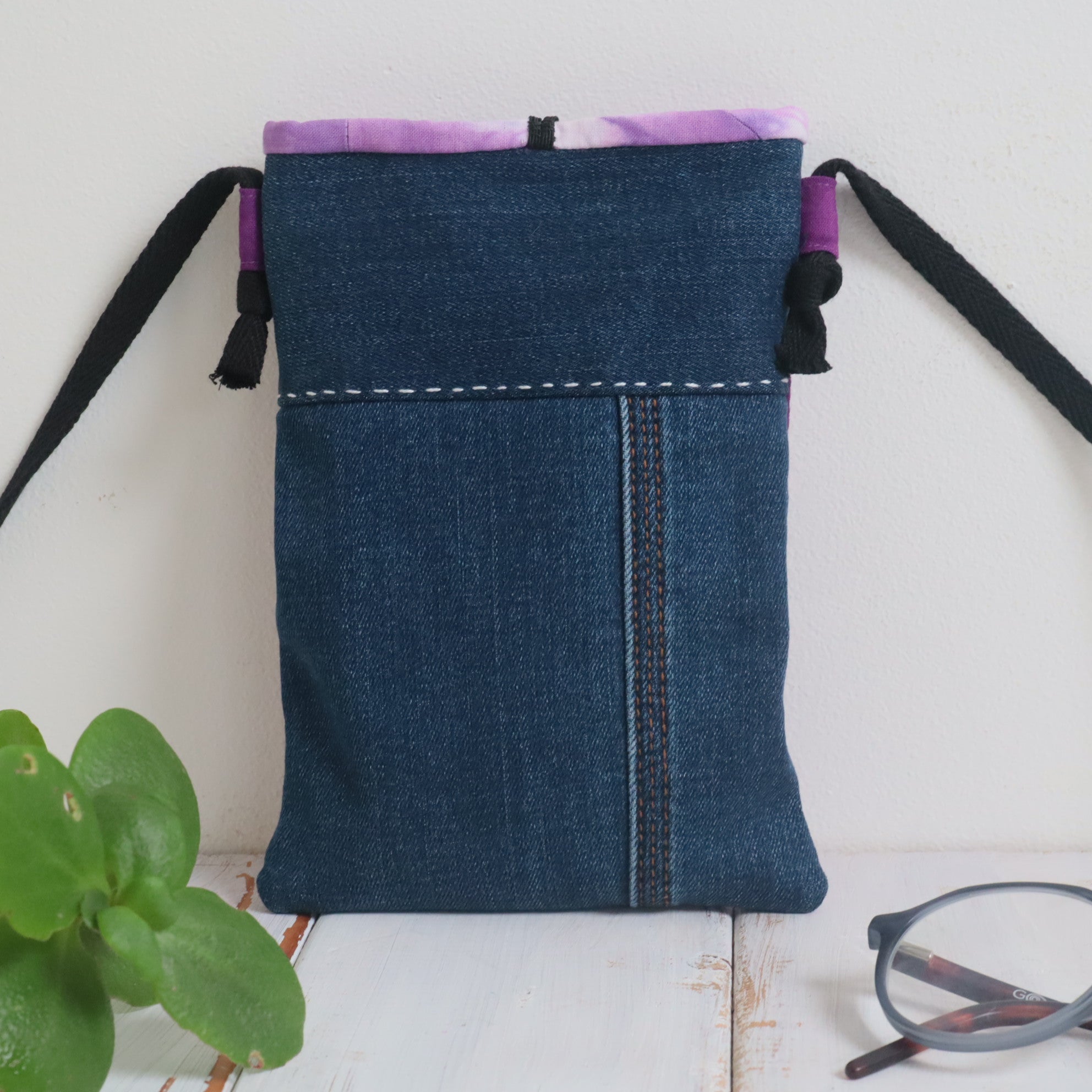 Tie Dyed Cross BodyBag, Phone and Glasses Bag, upcycled jeans