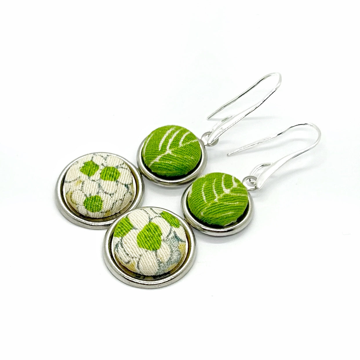 Double Drop Kimono Fabric Button Earrings