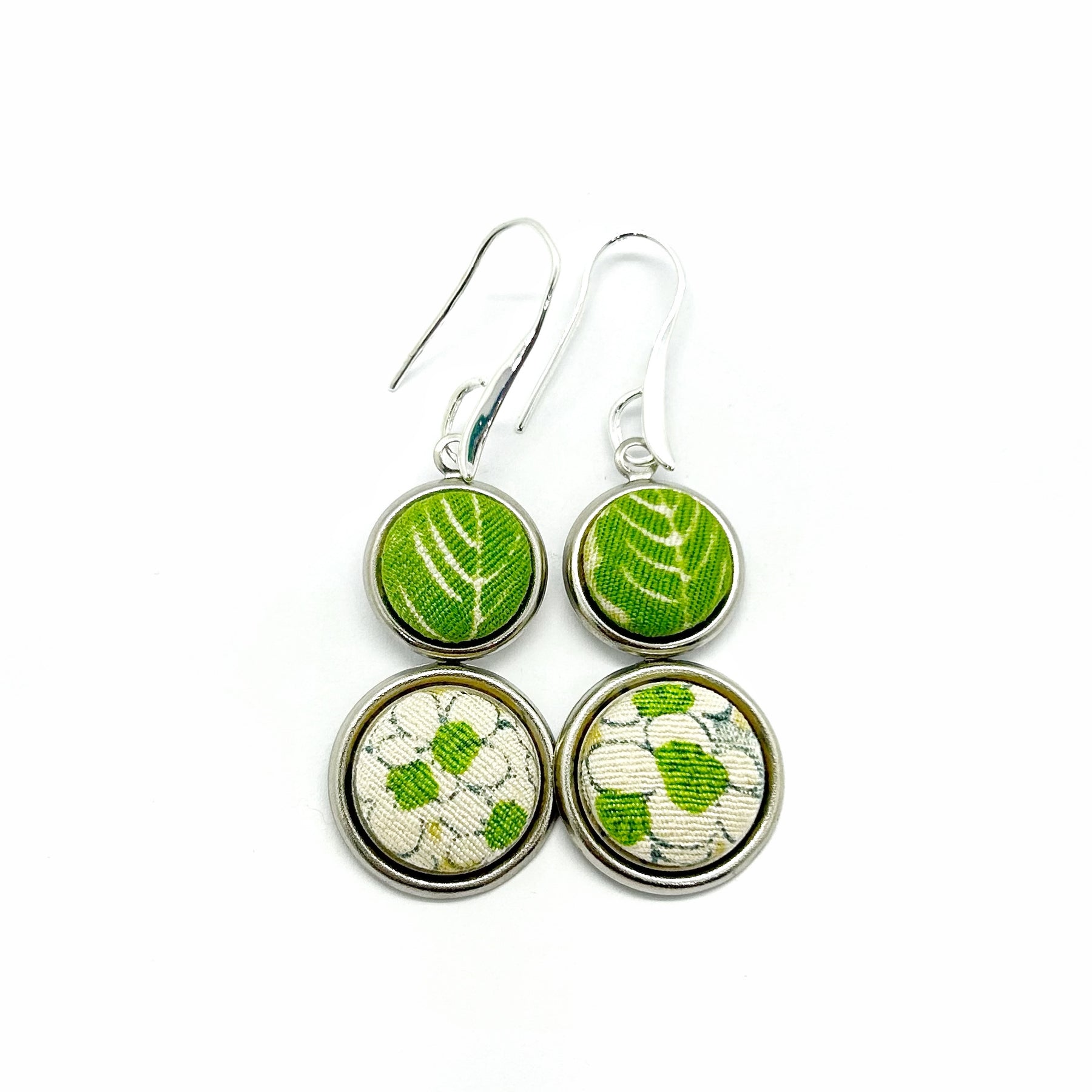 Double Drop Kimono Fabric Button Earrings