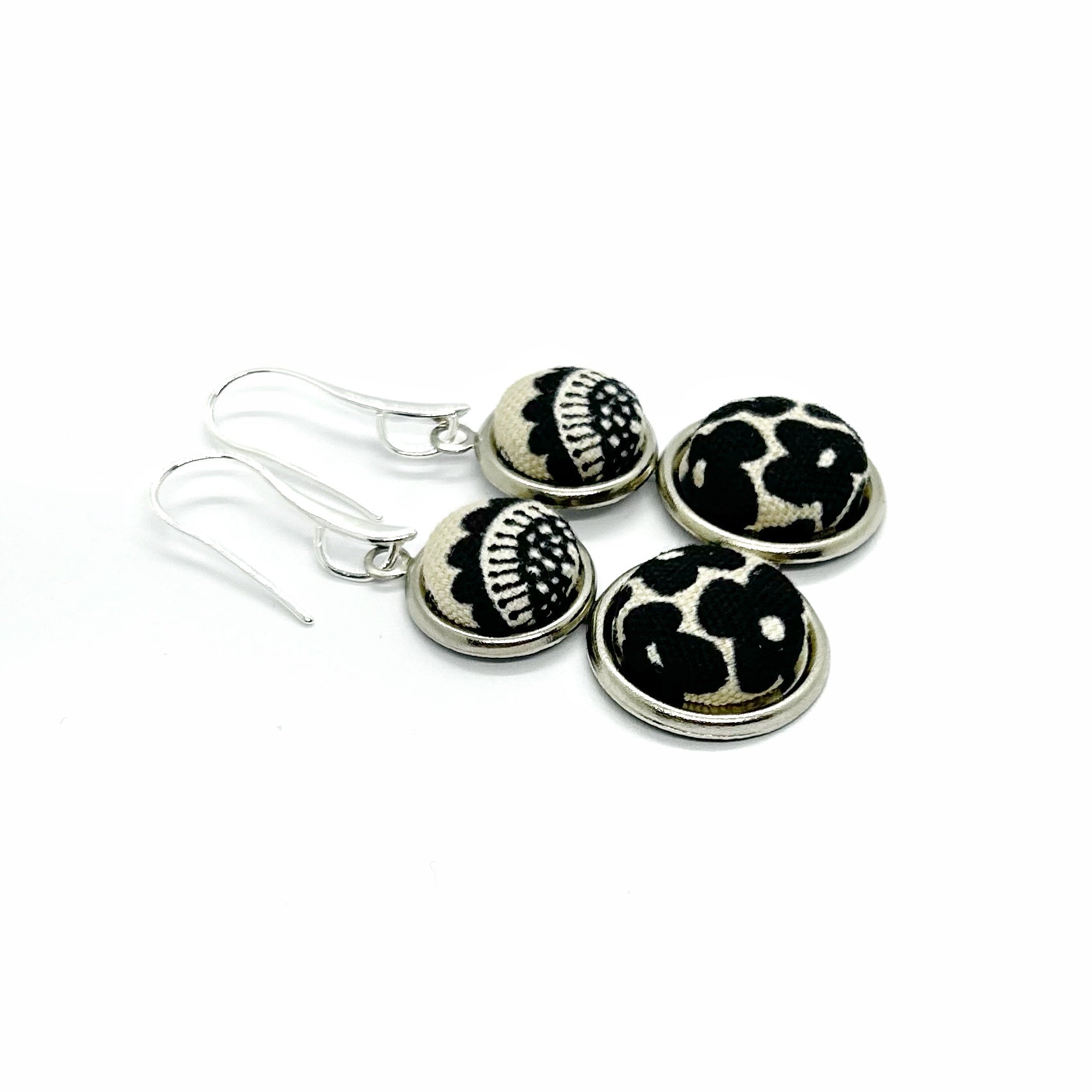 Double Drop Kimono Fabric Button Earrings
