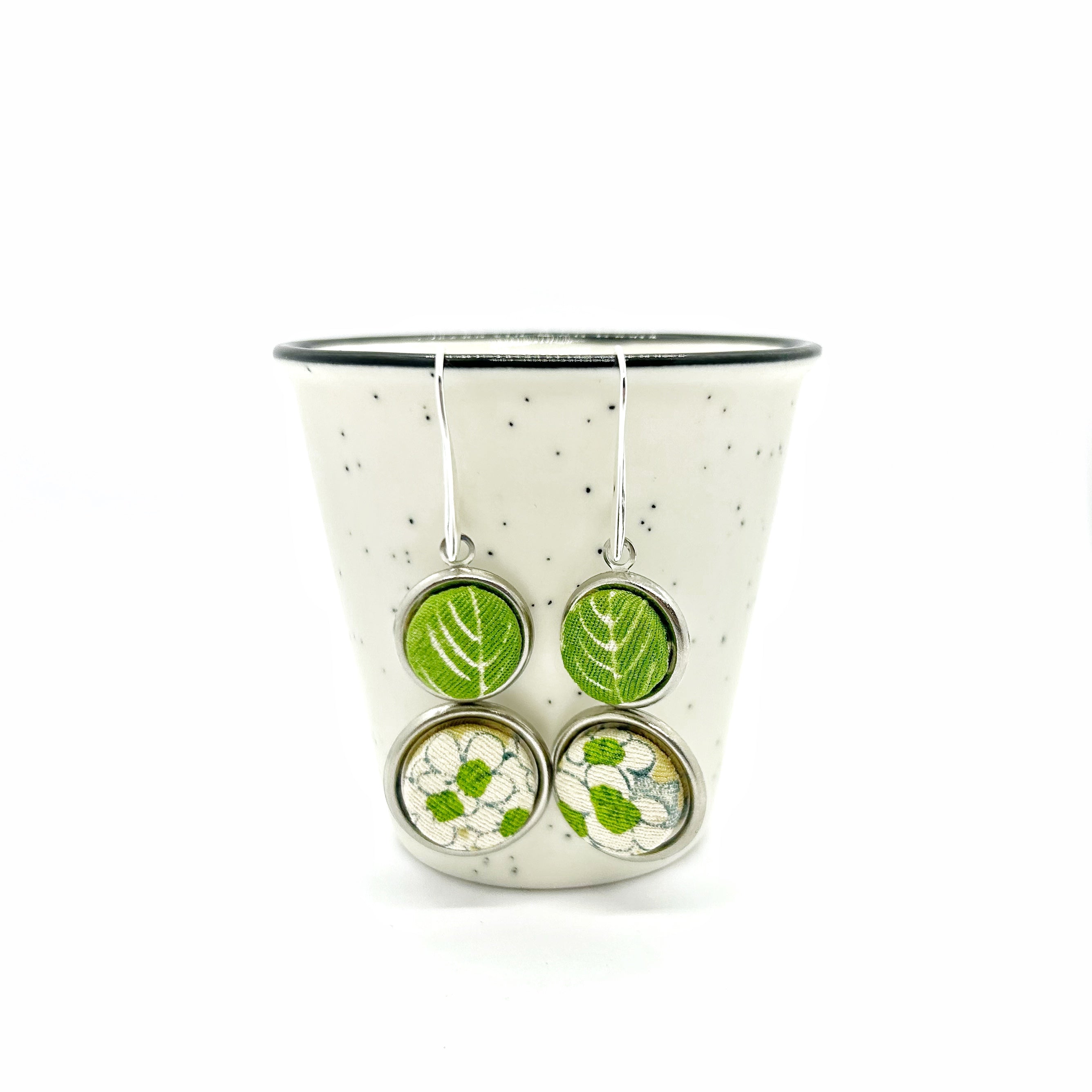 Double Drop Kimono Fabric Button Earrings