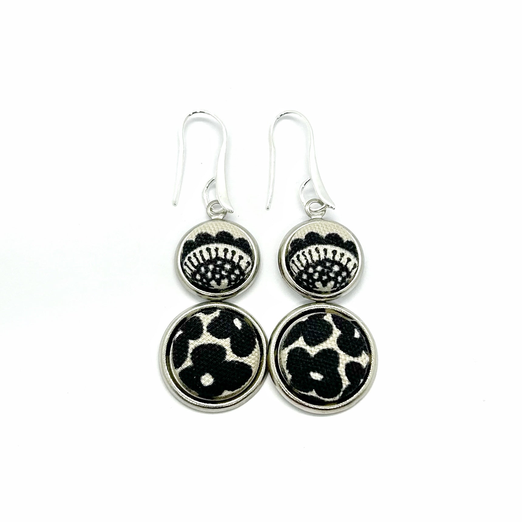 Double Drop Kimono Fabric Button Earrings