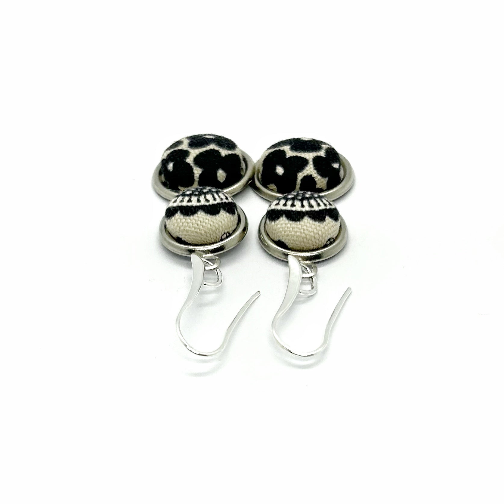 Double Drop Kimono Fabric Button Earrings