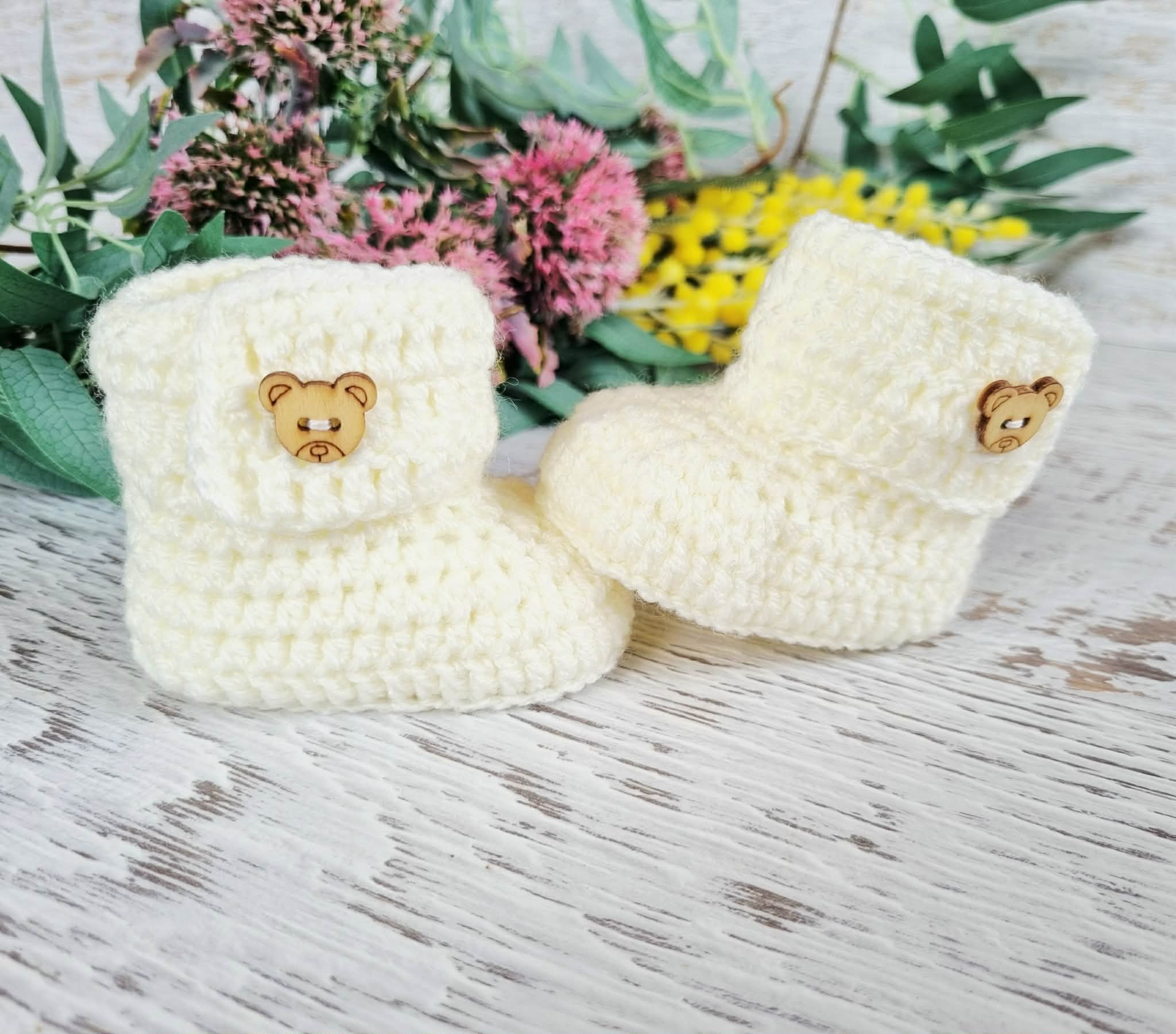 Baby Booties | Cream/Off White | Newborn | Crochet | Knit | Shoes | Socks
