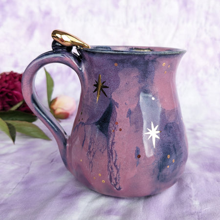 Blush Galaxy Mug. Bespoke, handled, heart, ceramic mug.