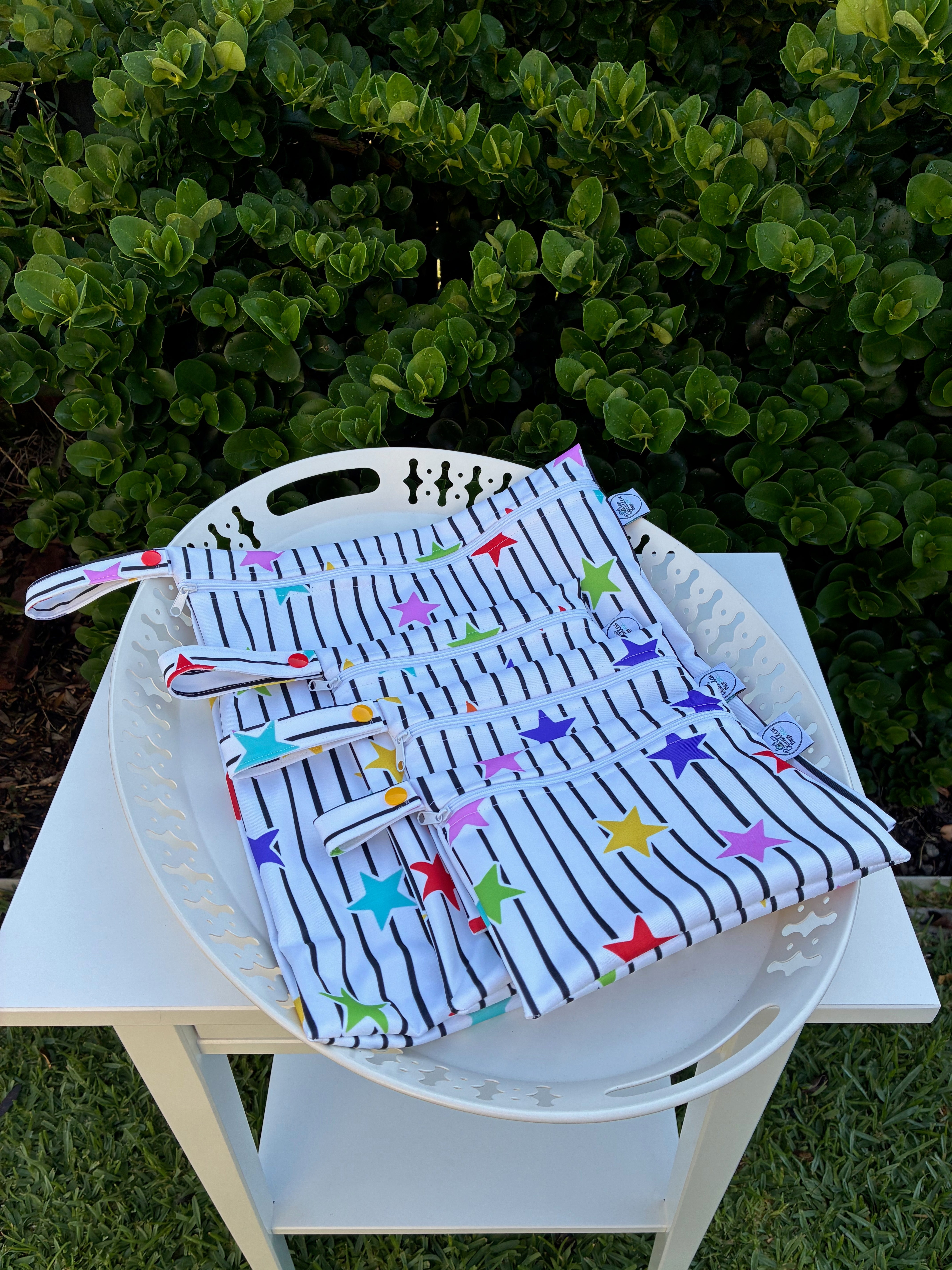 READY MADE Water-resistant wet bags - Starlit Stripes (Creative Monsoon)