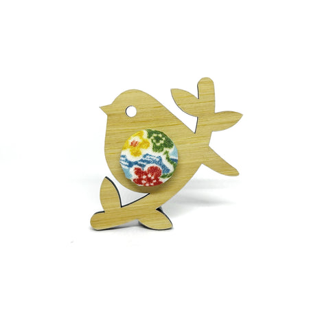 Kimono Bird Brooch - Blue Blossom