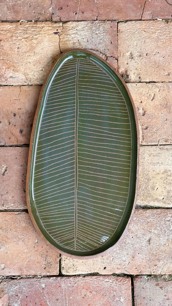 Australian Ceramic Pottery Artist Ana Ceramica Home Decor Kitchen and Dining Servingware Large Oval Verde Platter Plate Australian Handmade