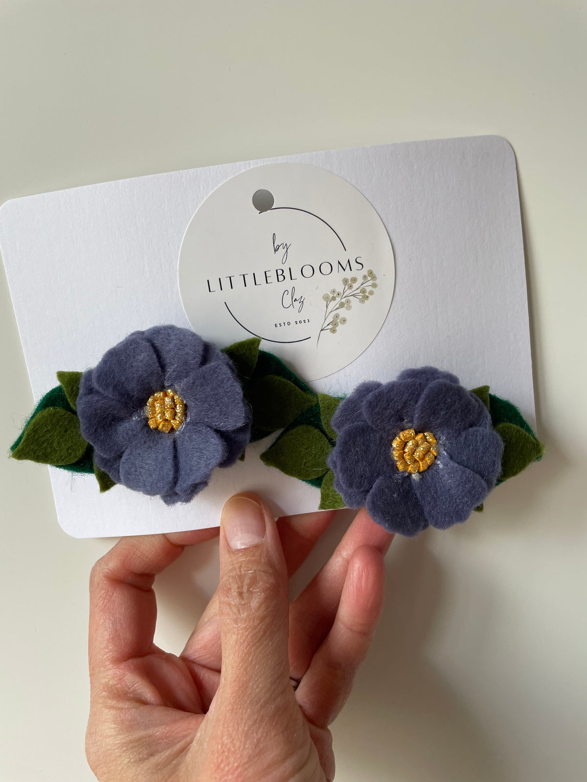 Dark blue purple flower clips - Set of 2