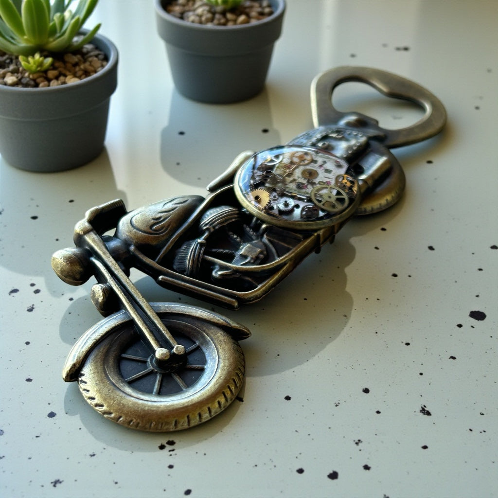 Steampunk watch parts motorcyle bottle opener