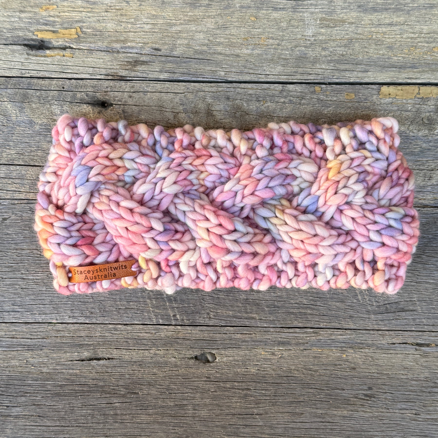 Hand Knitted Headband, Stretchy Rainbow Merino Earwarmers