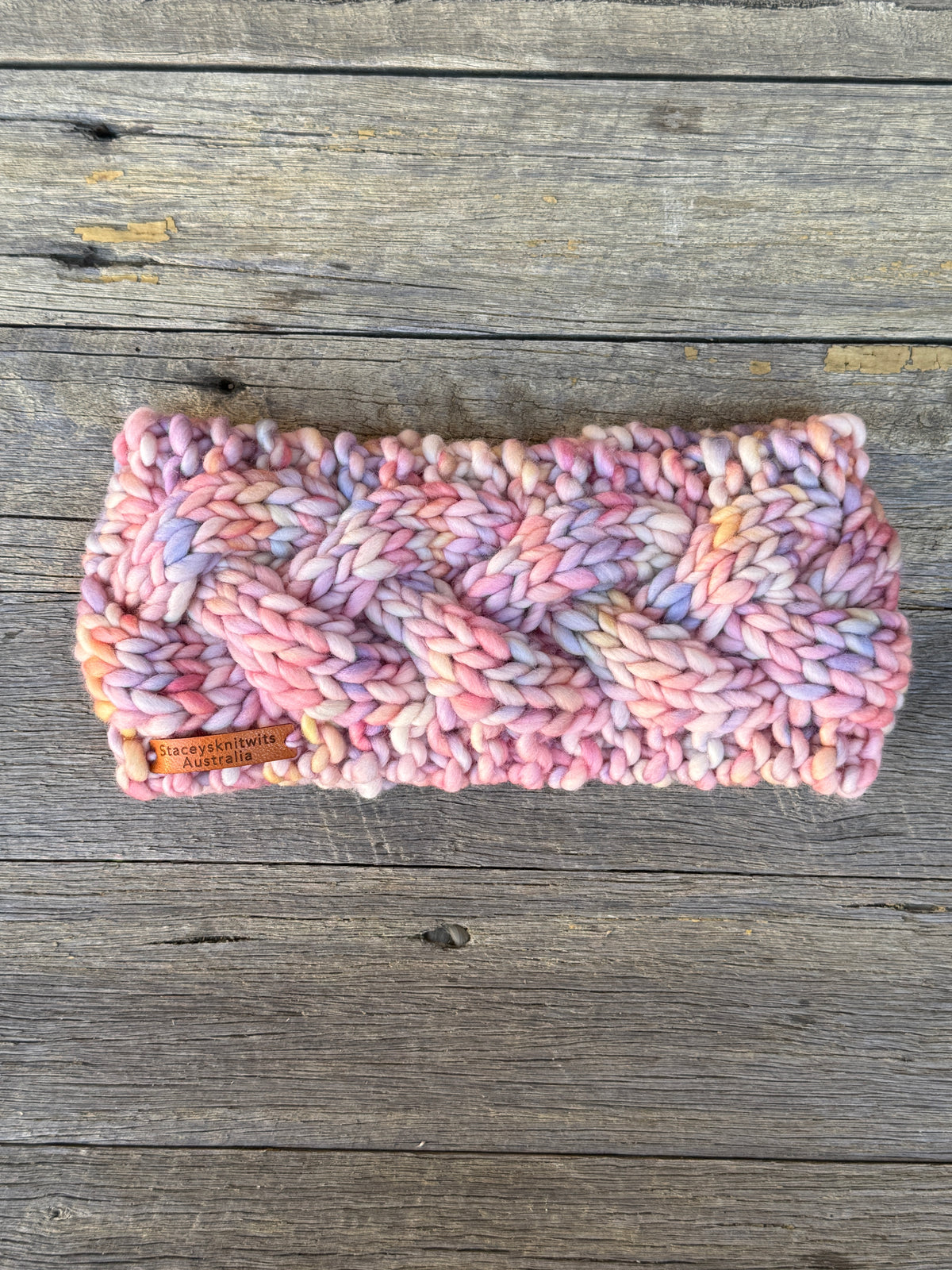 Hand Knitted Headband, Stretchy Rainbow Merino Earwarmers