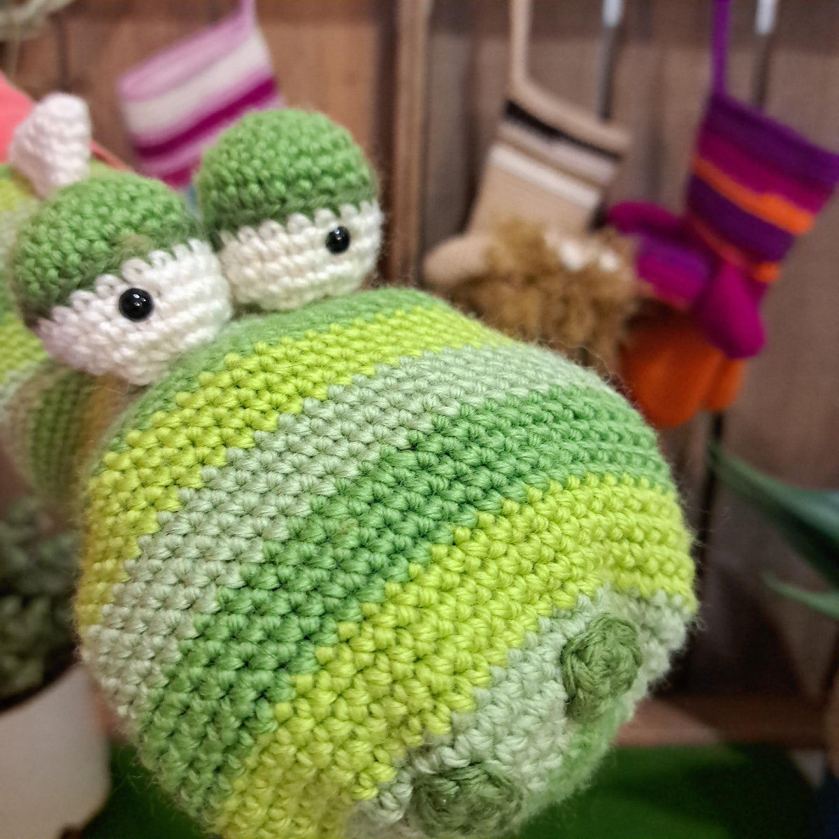 Handmade Crochet hand puppet crocodile green Australian wool