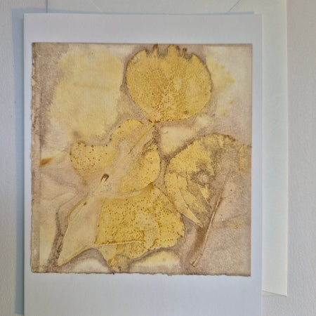 Card original ecoprinted golden eucalyptus