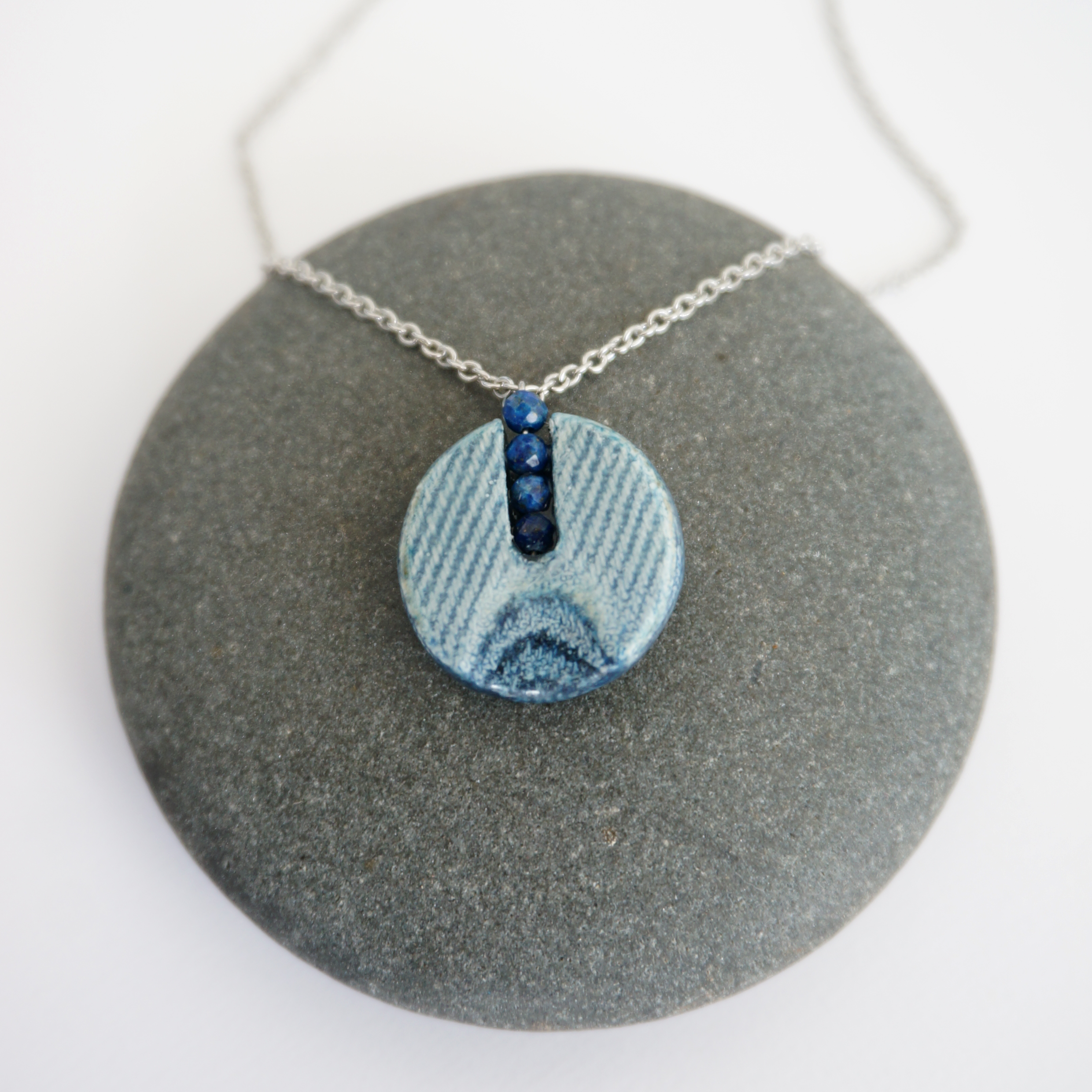 Denim and Lapis Lazuli Stone Beads Necklace