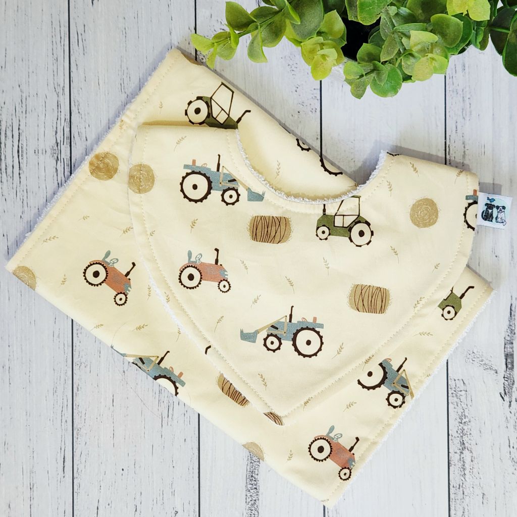 Baby Bib & Burp Cloth Set - Koalas, Lions, Tractors, Daisies or Woodland Animals (5 options)
