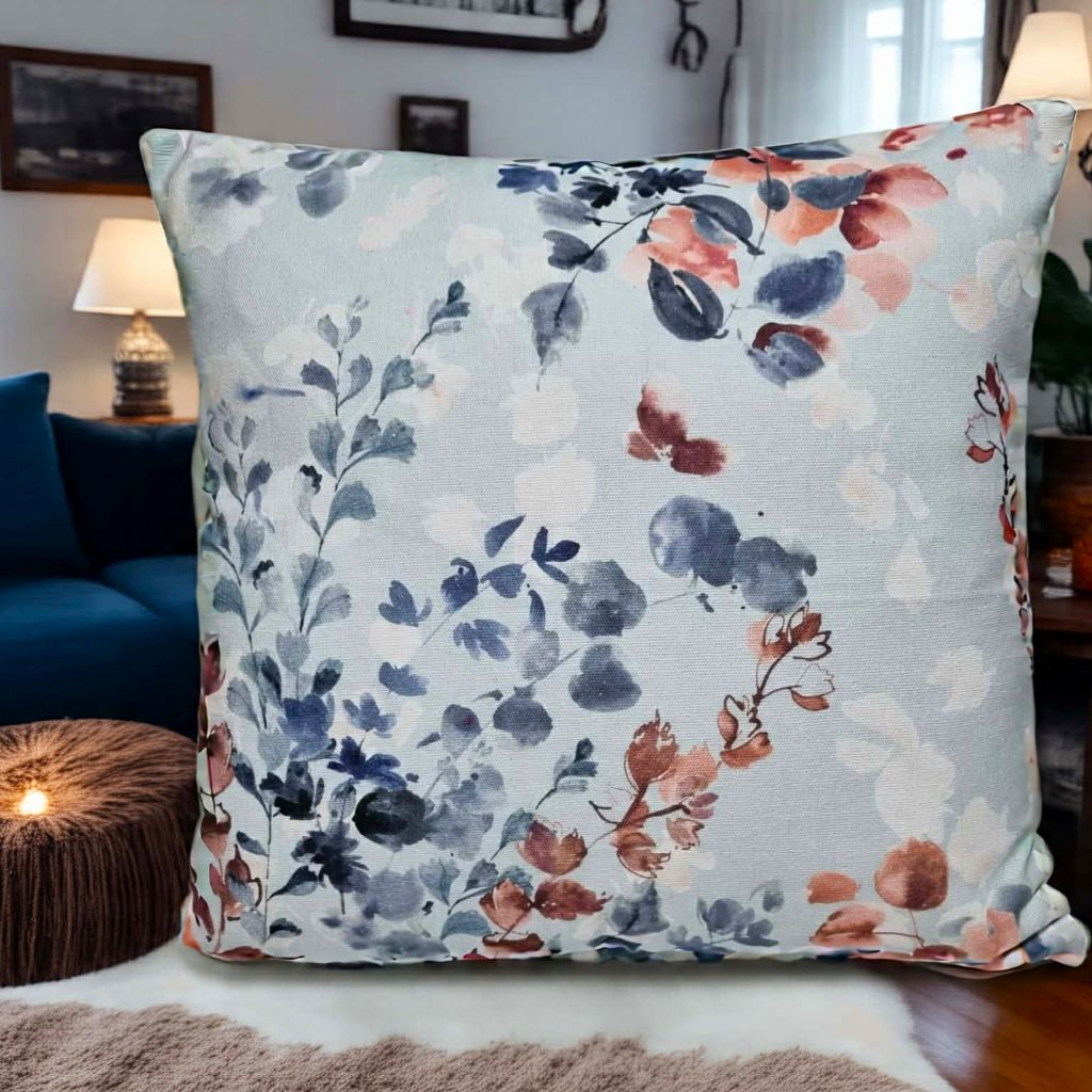 Pale blue floral cushion cover. Classic style