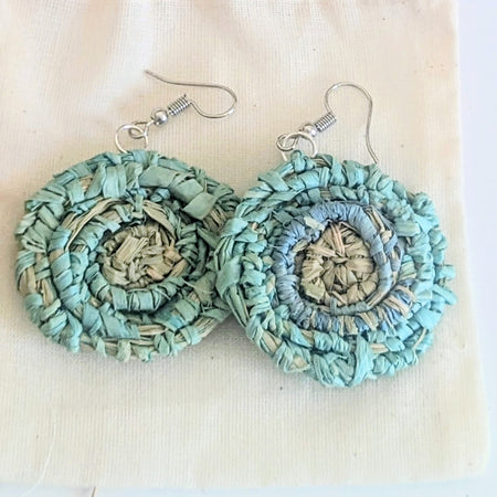 Earrings Hand Woven Dangles in Gift bag- Choose Blue or Pink