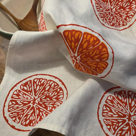 Hand screen printed Linen Tea Towels-Oranges & Oranges