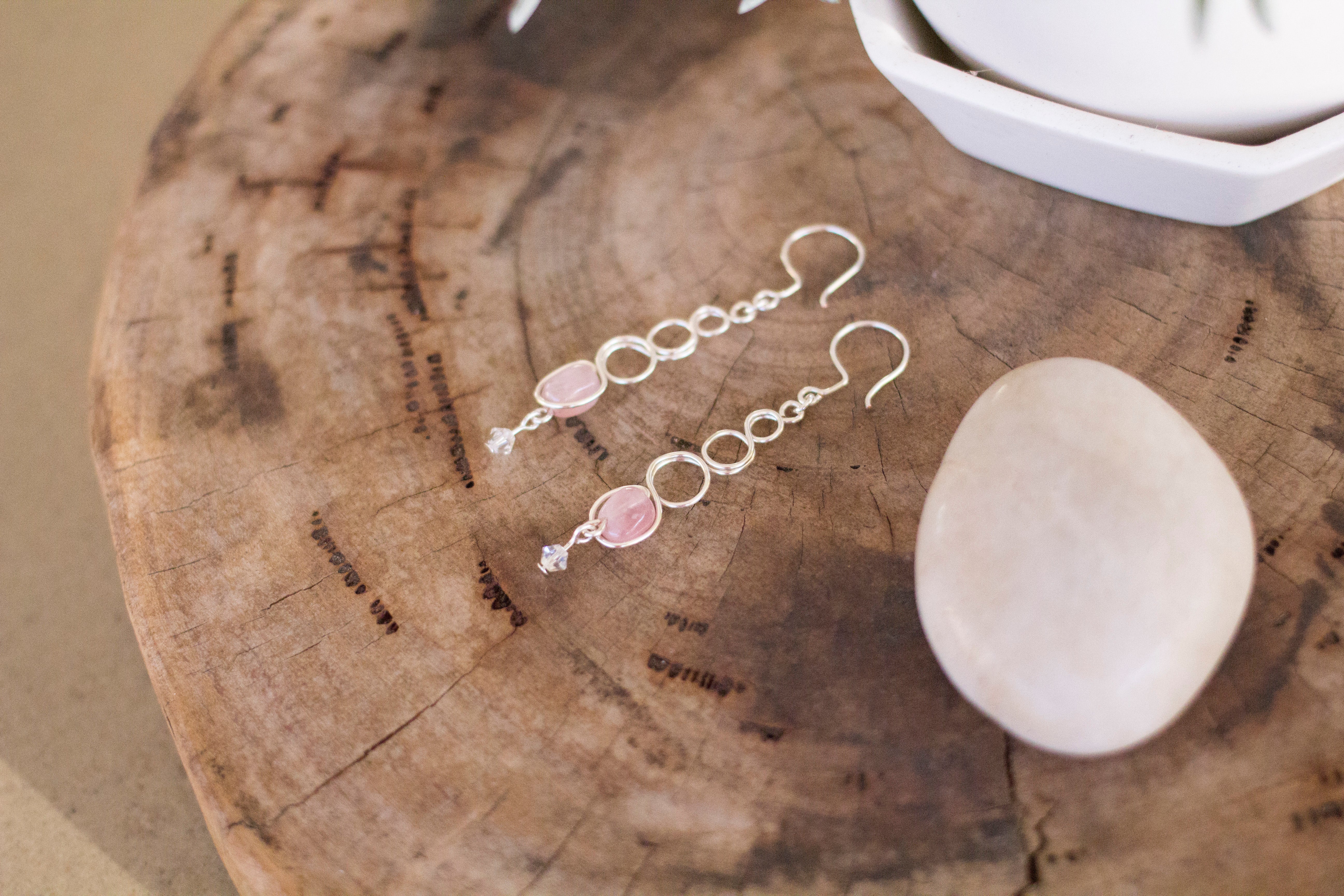 Rose Quartz Silver Looped Dangle Earrings