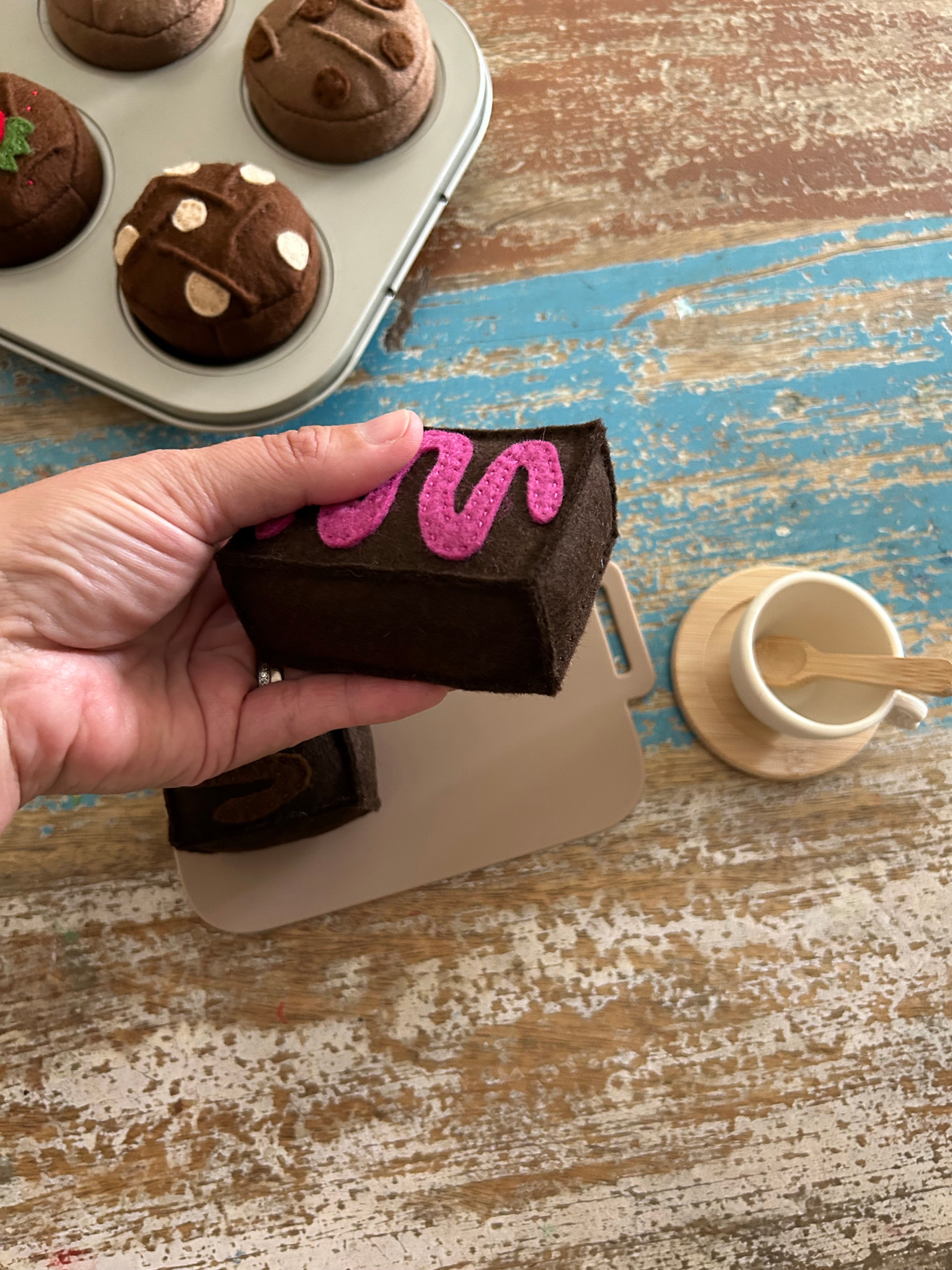 felt play food brownie, pretend play, play kitchen