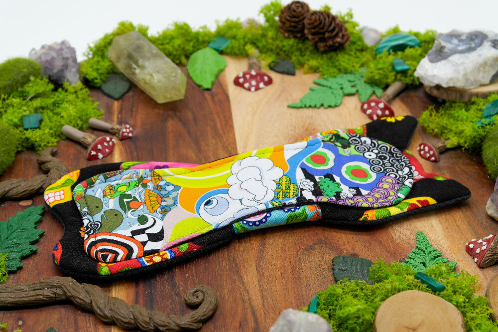 dig the flow reusables reusable cloth pad australian handmade trippy river toad cotton lycra black sugar skull cotton unique one-of-a-kind happy hippos naomis kitty menstrual health business - softshell waterproof backer