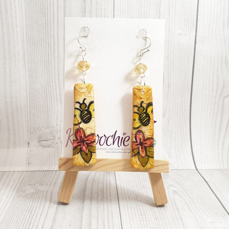 Hand Painted Inked Polymer Clay Earrings Bee