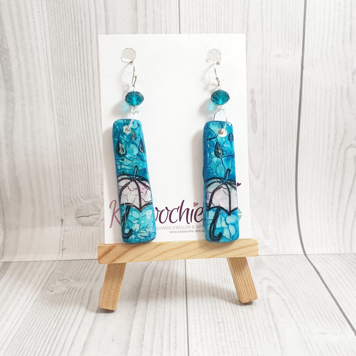 Hand Painted Inked Polymer Clay Earrings - 4 types - Rainy Day - Bee - Leaves
