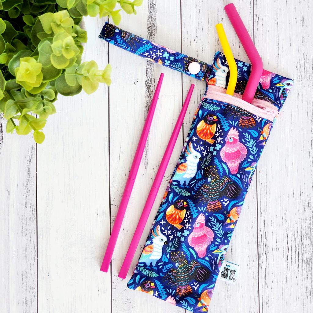 Reusable Waterproof Zip Bag, Cutlery/Straw - Swans or Native Birds (2 Options)