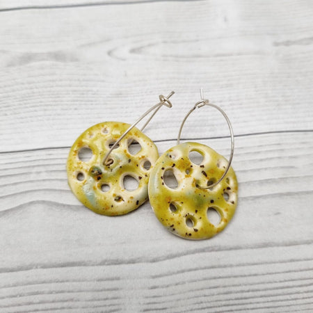Faux Ceramic Disk Hoop Earrings Citrus