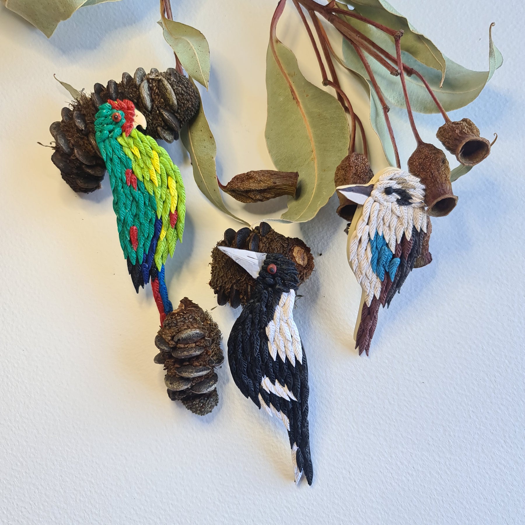 Australiana Brooches (kookaburra, magpie, echidna, swift parrot)