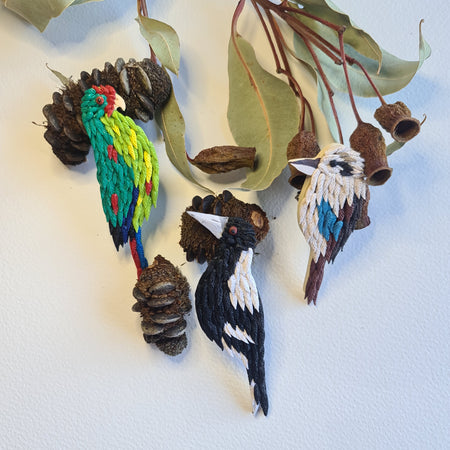 Australiana Brooches (kookaburra, magpie, echidna, spotted pardalote)