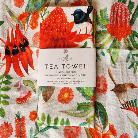 Cotton/Linen Tea Towel - Fairy Wren Australiana