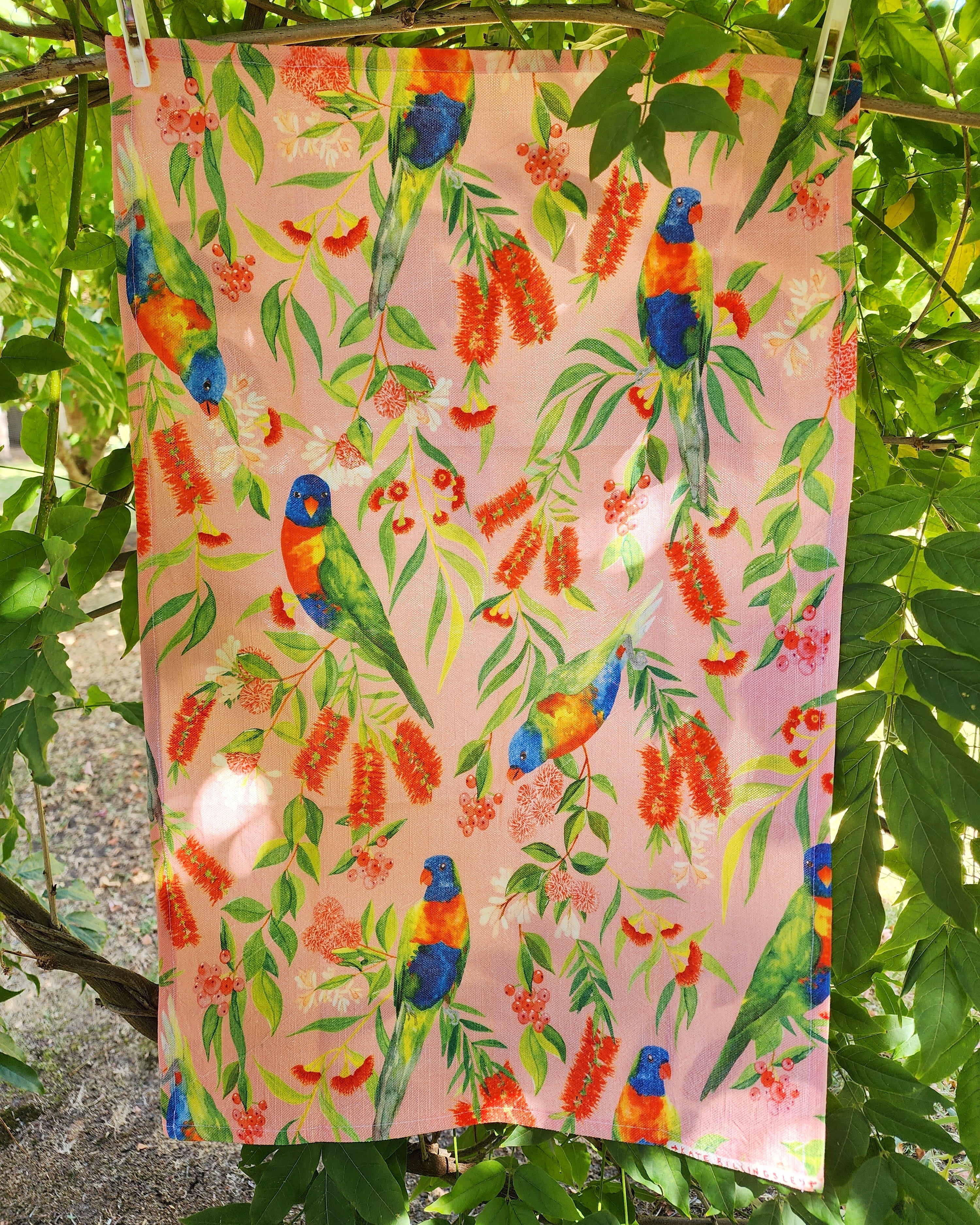 Cotton/Linen Tea Towel - Australiana Lorikeets