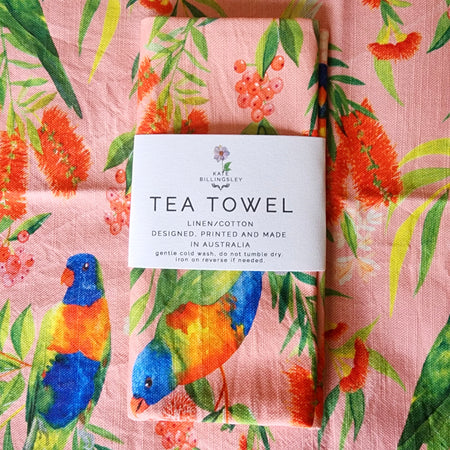 Cotton/Linen Tea Towel - Australiana Lorikeets