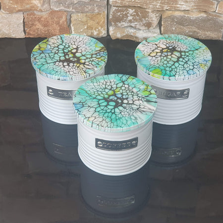 Bloom 3 piece tea, coffee, sugar tin canister gift set