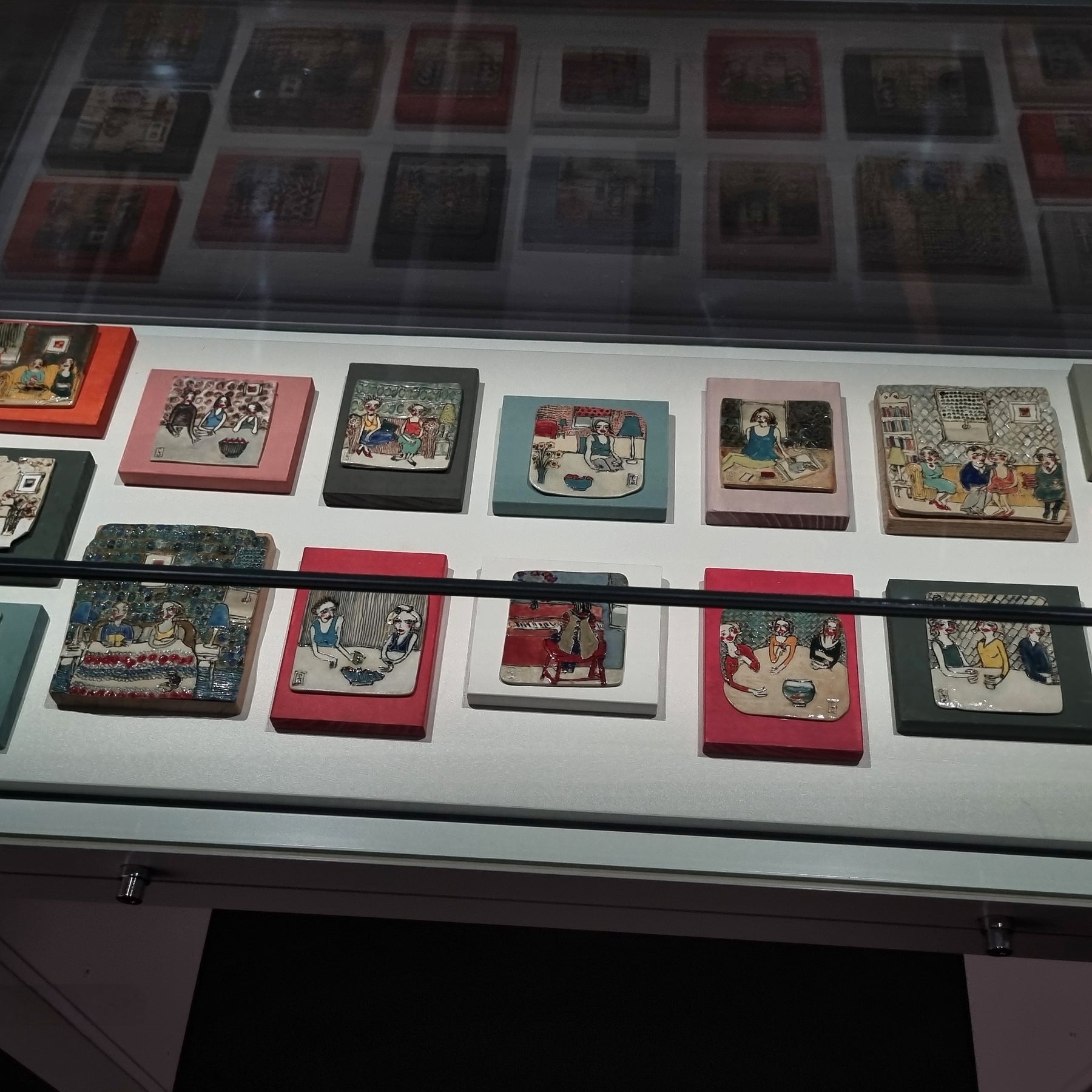 Ceramic Tile Artwork, CONNECTIONS: Neighbours Catching up at the Kitchen Bench, framed