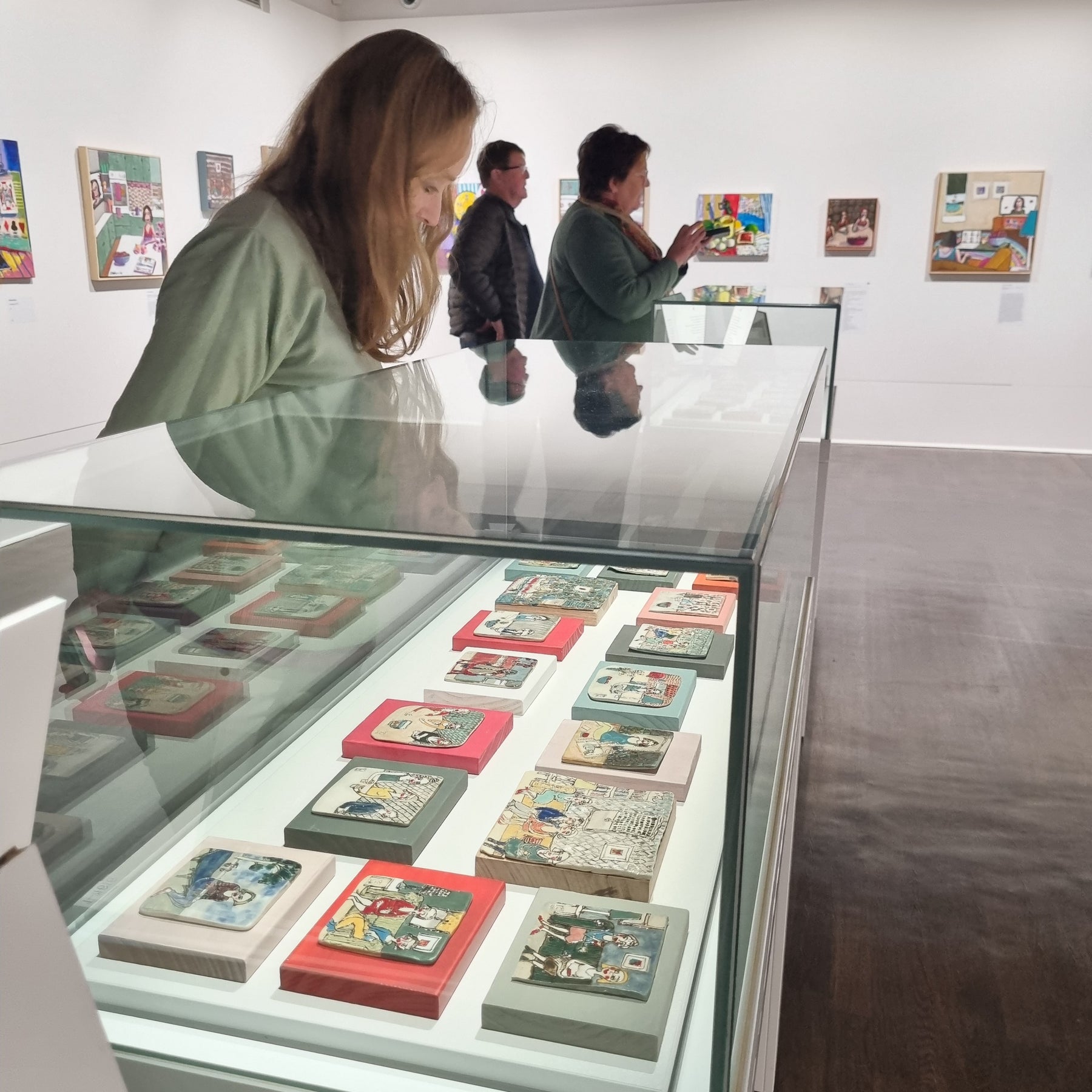 Ceramic Tile Artwork, CONNECTIONS: Two Women Chatting on the Comfy Couch, framed