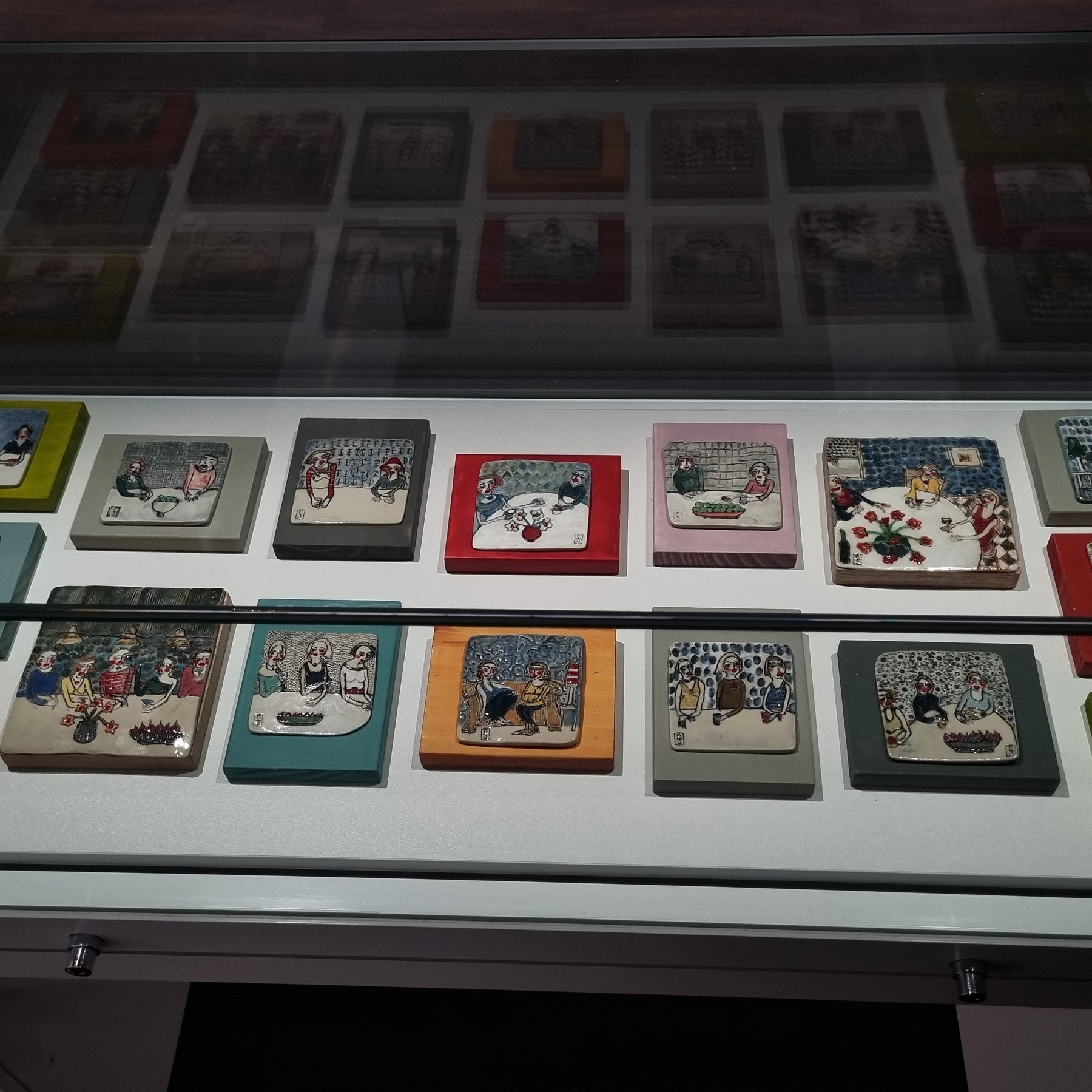 Ceramic Tile Artwork, CONNECTIONS: Two Women Chatting on the Comfy Couch, framed