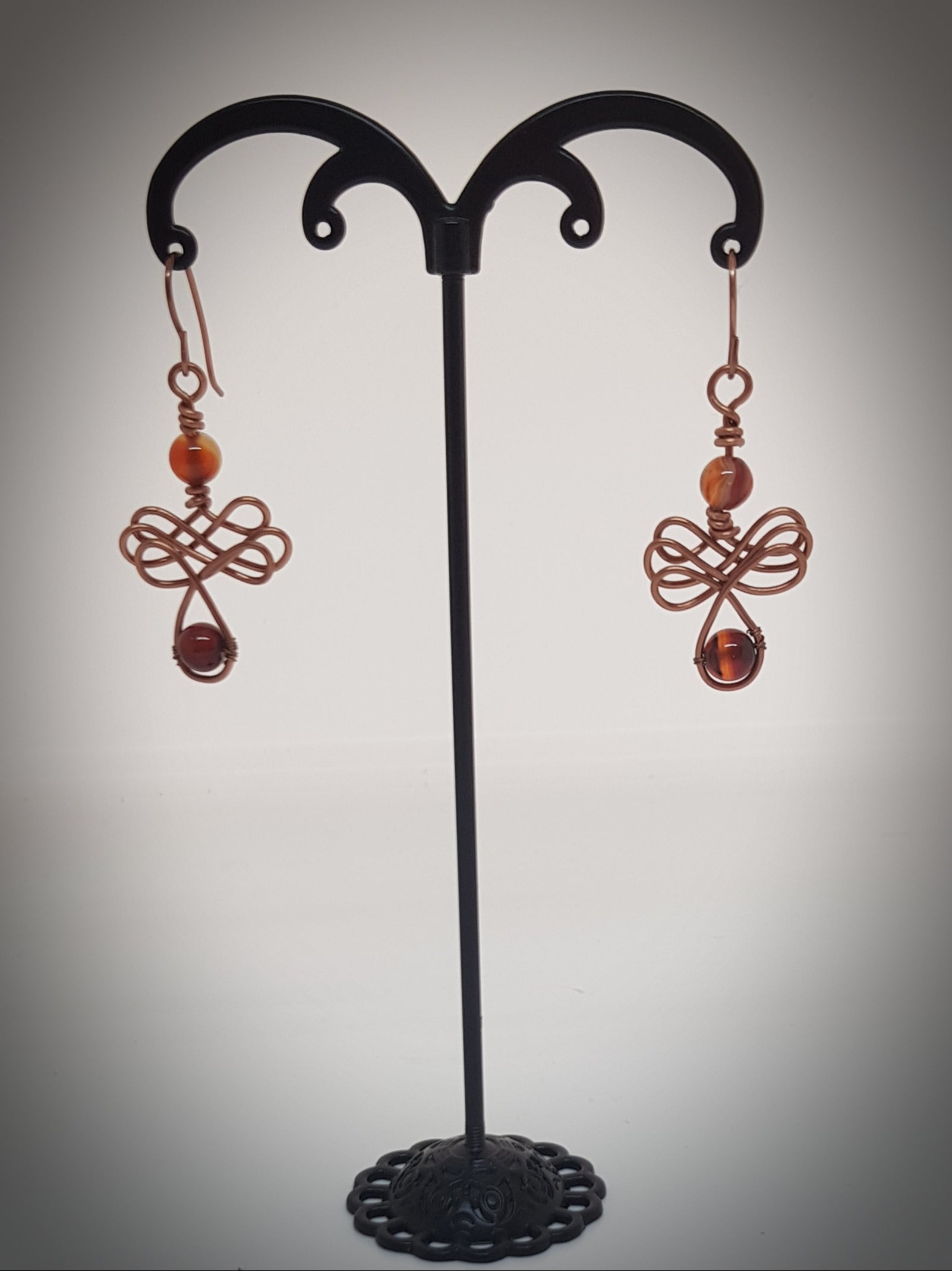Christmas copper angel earrings with Sardony stone (#518 AM/E)