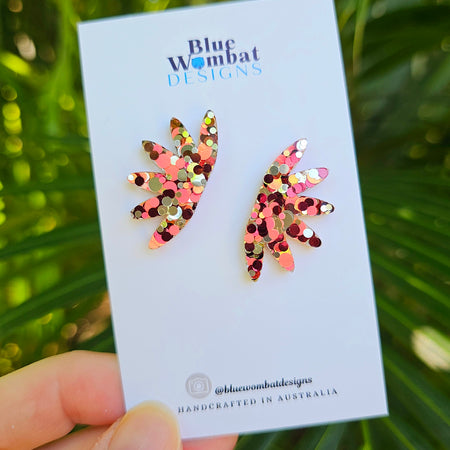 Fan Wide Resin Glitter Stud Earrings