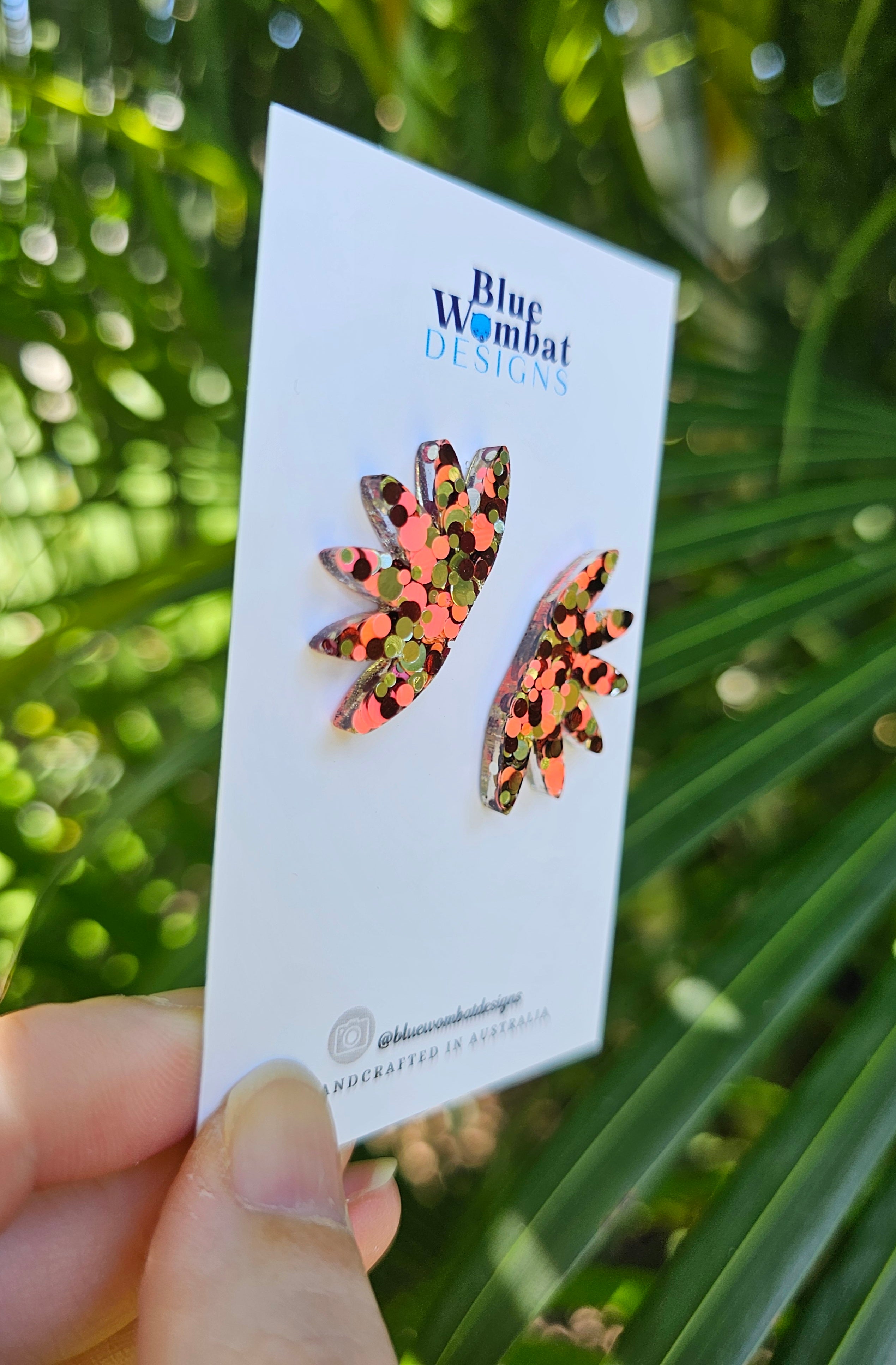 Fan Wide Resin Glitter Stud Earrings