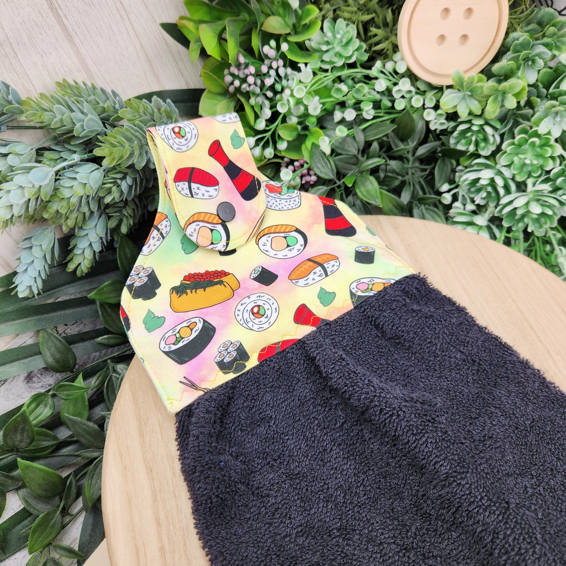 Hand Towel Hanging Sushi and Chips Cotton Fabric Loop