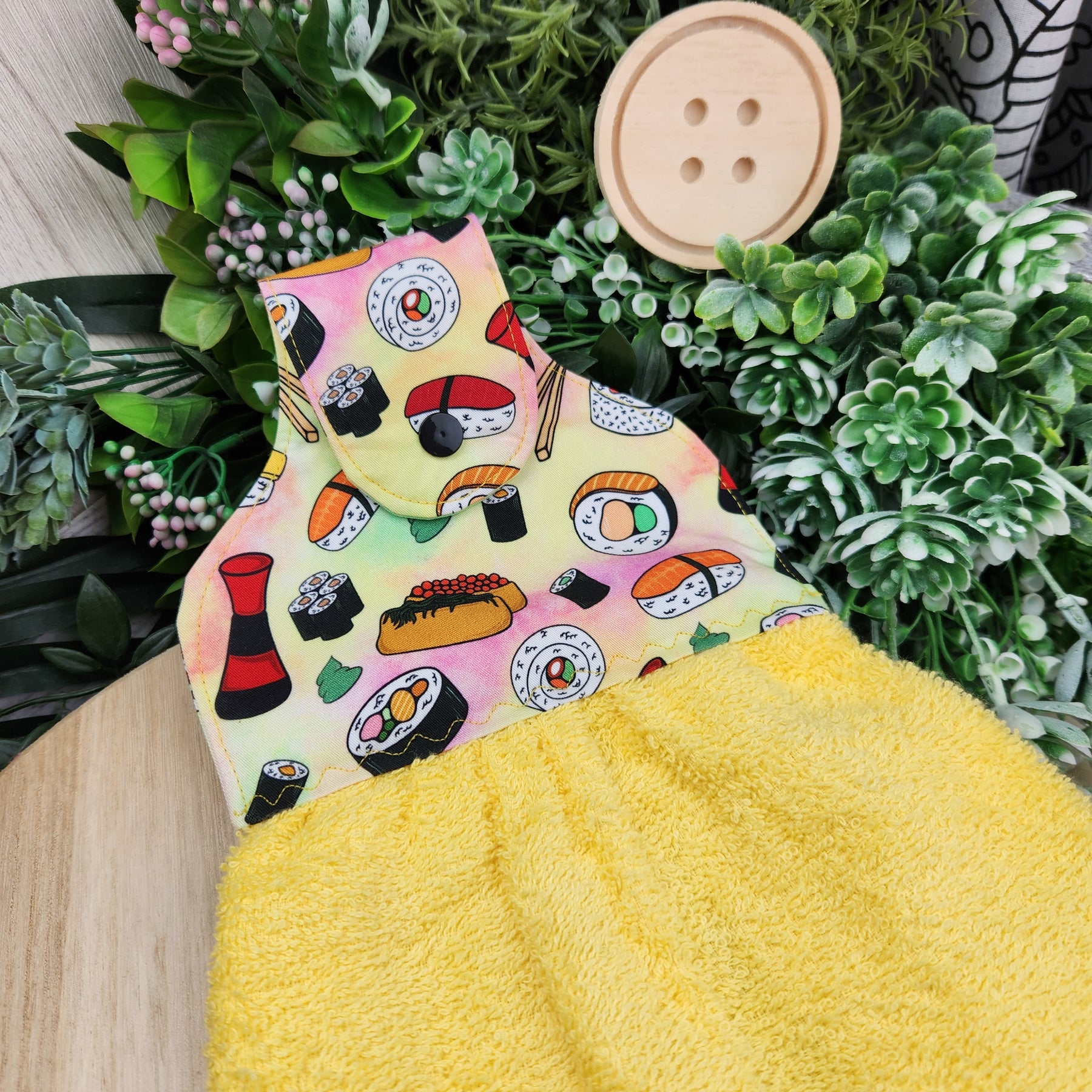 Hand Towel Hanging Sushi and Chips Cotton Fabric Loop