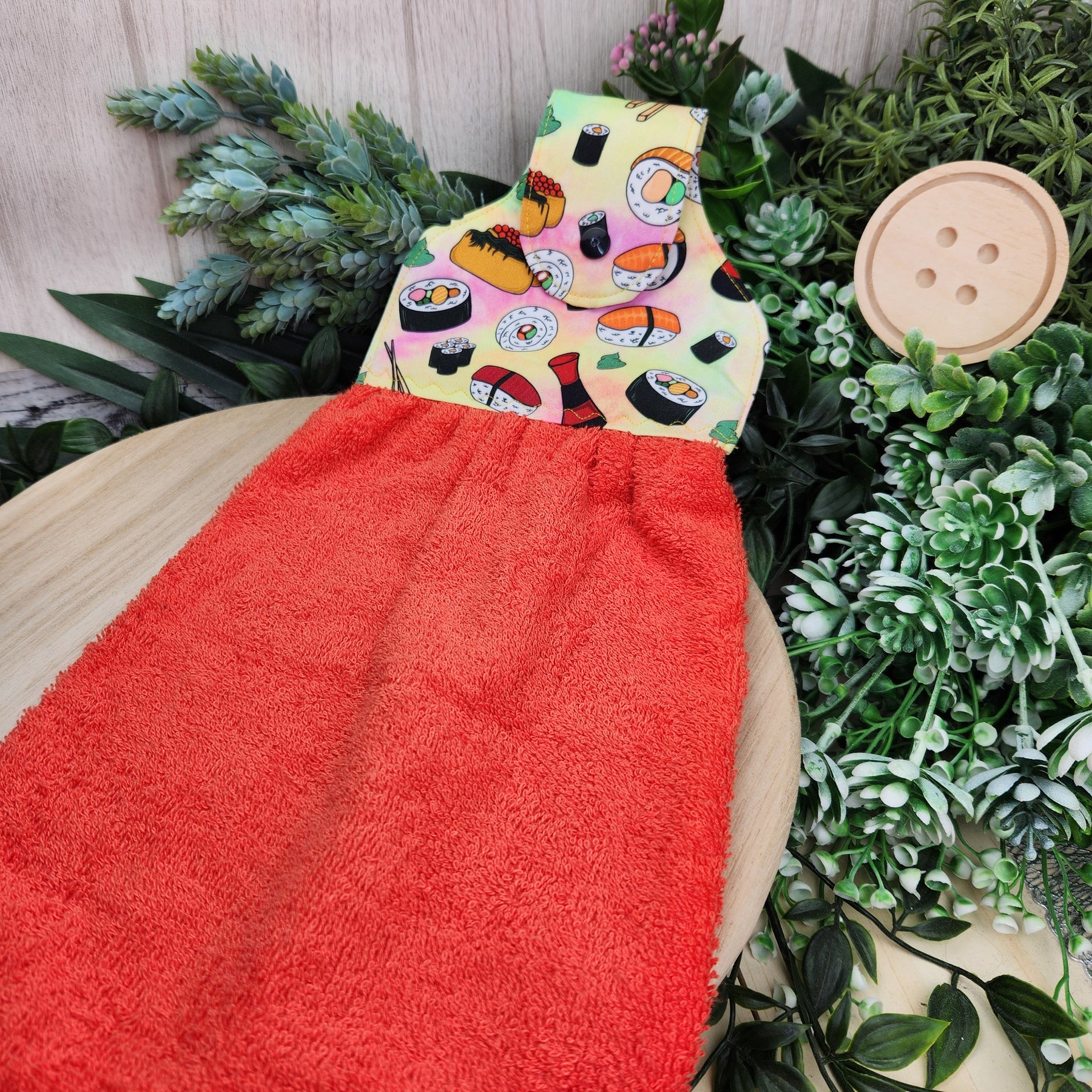 Hand Towel Hanging Sushi and Chips Cotton Fabric Loop