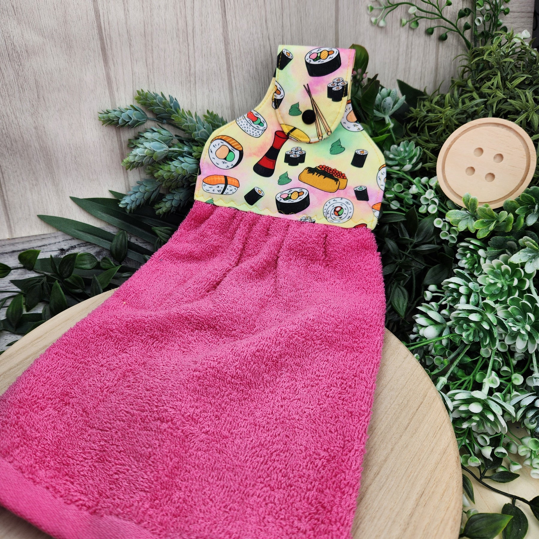 Hand Towel Hanging Sushi and Chips Cotton Fabric Loop