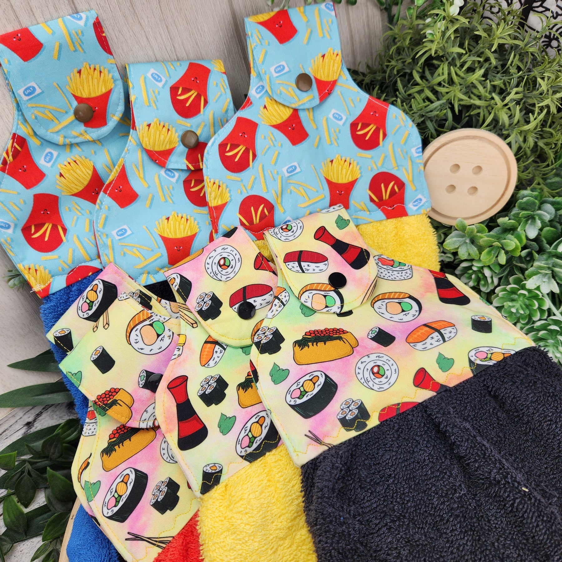 Hand Towel Hanging Sushi and Chips Cotton Fabric Loop