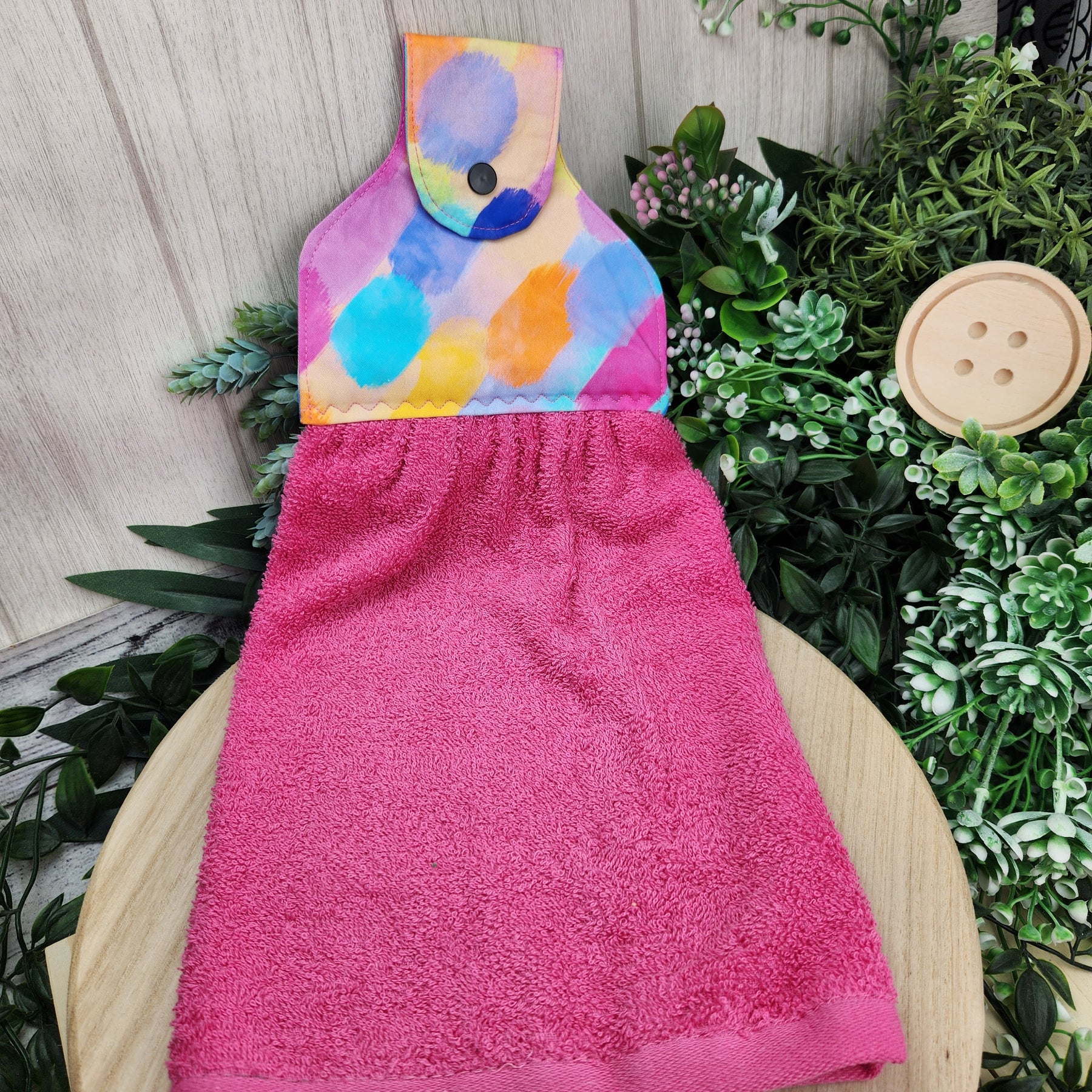 Hand Towel Hanging Painted Rainbows Cotton Fabric Loop